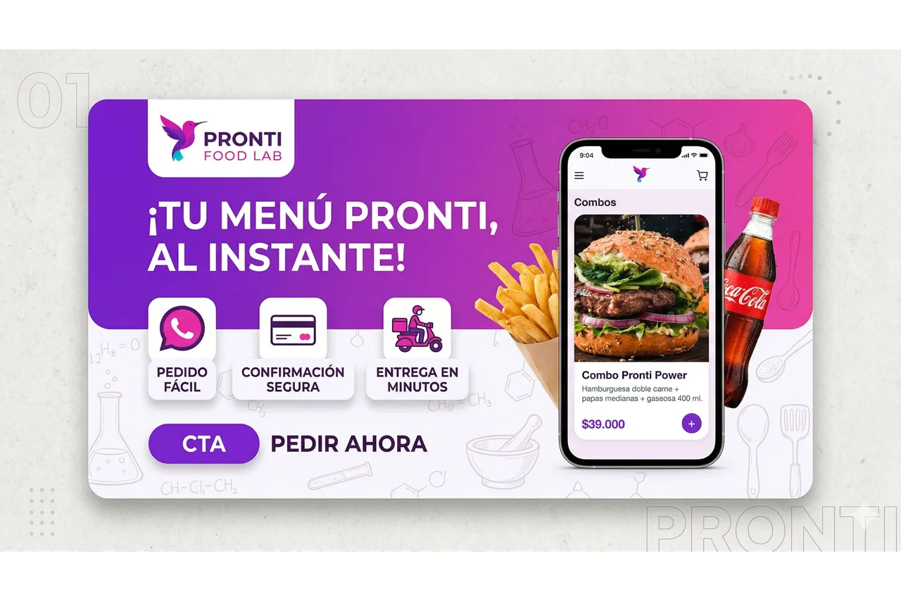 Visual de Pronti Lite con menú digital y acceso rápido al canal comercial